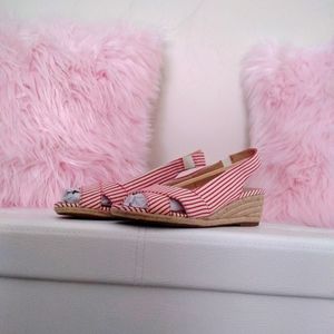 Red and White Striped Espadrille Wedges